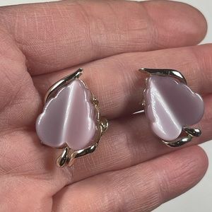Vintage silver purple thermoset Leaf earrings Coro